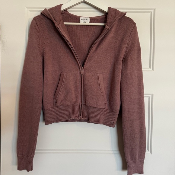 Aritzia Sunday Best Danes Dusty Rose Knit Zip-Up Hoodie Size S - Organic Cotton - Picture 4 of 14